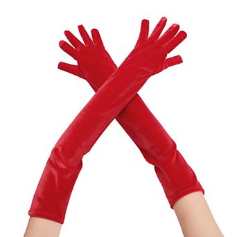 Women's Long Velvet Gloves Full Fingers Opera Glove for Evening Party