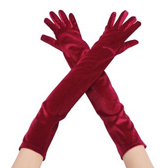 Women's Long Velvet Gloves Full Fingers Opera Glove for Evening Party