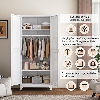 Adjustable Shelves Metal Wardrobe Cabinet for Bedroom, Office, Laundry