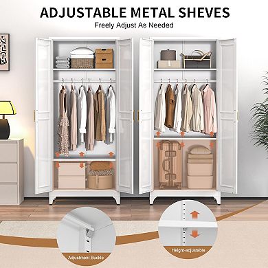Adjustable Shelves Metal Wardrobe Cabinet for Bedroom, Office, Laundry