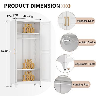 Adjustable Shelves Metal Wardrobe Cabinet for Bedroom, Office, Laundry