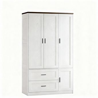 Freestanding Wardrobe Armoire with Hanging, Shelves, Drawers & Closed Cabinet