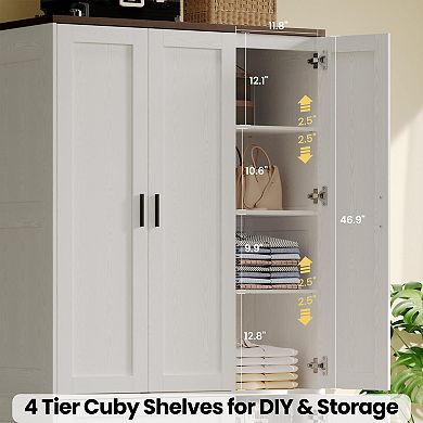 Freestanding Wardrobe Armoire with Hanging, Shelves, Drawers & Closed Cabinet