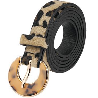 Women's Leopard Printed Belts 0.7 Width Faux Fur Leather Waistband for Jeans Pants Dresses