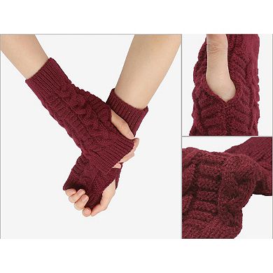 Women's Short Arm Warmers Knitted Autumn Winter Fingerless Knit Gloves 1 Pair