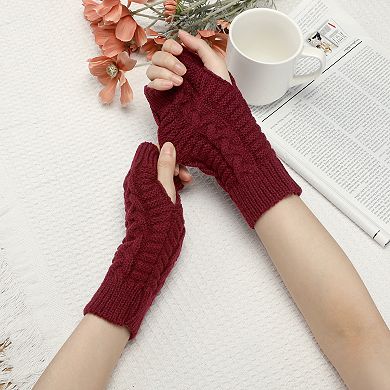 Women's Short Arm Warmers Knitted Autumn Winter Fingerless Knit Gloves 1 Pair