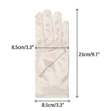 Women's Glove Satin Bead Decor Full Finger Short Gloves for Elegant Wedding