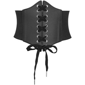Women's Elastic Wide Corset Belts Vintage Lace-up Tied Cinch Waspie Waist Belt for Dresses