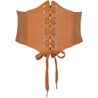 Women's Elastic Wide Corset Belts Vintage Lace-up Tied Cinch Waspie Waist Belt for Dresses