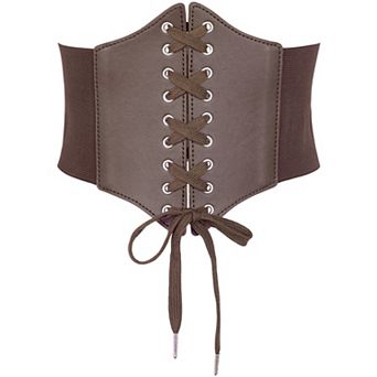 Women's Elastic Wide Corset Belts Vintage Lace-up Tied Cinch Waspie Waist Belt for Dresses