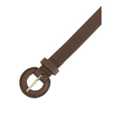 Women's Textured Belts Causal Waistband with Round Buckle for Jeans Dresses