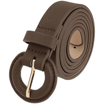 Women's Textured Belts Causal Waistband with Round Buckle for Jeans Dresses