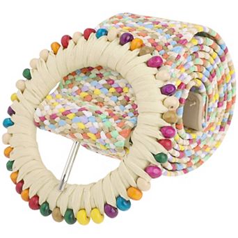 Women's Colorful Belts Sweet Straw Rattan Woven Stretch Waistband for Dress