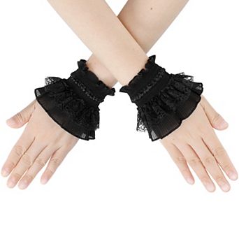 Women's Lace Wrist Cuff Gloves White Lolita Elegant for Wedding Party 4.72x7.28"
