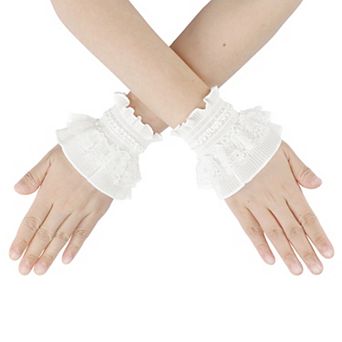 Women's Lace Wrist Cuff Gloves White Lolita Elegant for Wedding Party 4.72x7.28"