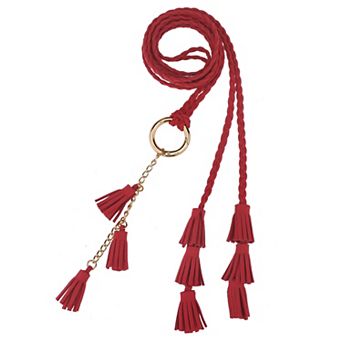 Women's Woven Braided Rope Belts Tassels Chain Thin Waistband with Metal Ring for Skirt Dress