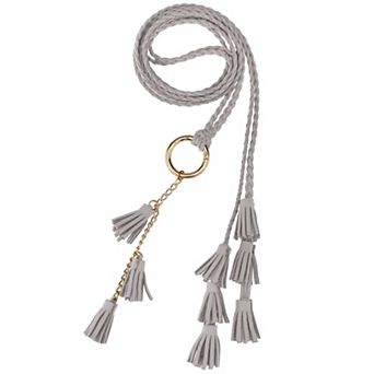 Women's Woven Braided Rope Belts Tassels Chain Thin Waistband with Metal Ring for Skirt Dress