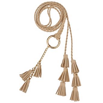 Women's Woven Braided Rope Belts Tassels Chain Thin Waistband with Metal Ring for Skirt Dress