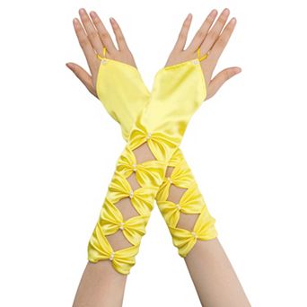 Women's Fingerless Gloves Elbow Satin Hollow Out Bow Beads with Finger Loop