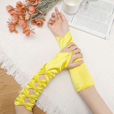 Women's Fingerless Gloves Elbow Satin Hollow Out Bow Beads with Finger Loop