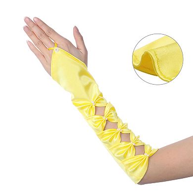 Women's Fingerless Gloves Elbow Satin Hollow Out Bow Beads with Finger Loop