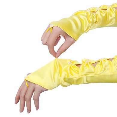 Women's Fingerless Gloves Elbow Satin Hollow Out Bow Beads with Finger Loop