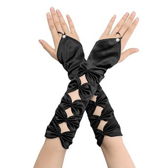 Women's Fingerless Gloves Elbow Satin Hollow Out Bow Beads with Finger Loop