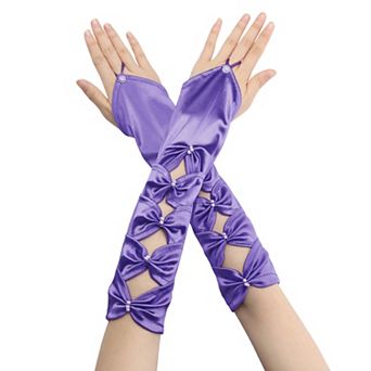Women's Fingerless Gloves Elbow Satin Hollow Out Bow Beads with Finger Loop