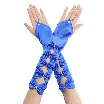 Women's Fingerless Gloves Elbow Satin Hollow Out Bow Beads with Finger Loop