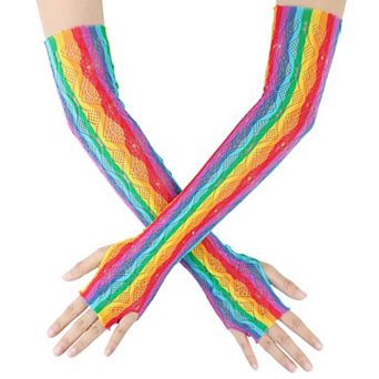 Women's Long Fishnet Fingerless Gloves Neon Stretchy Colorful for Party Costume 1 Pair