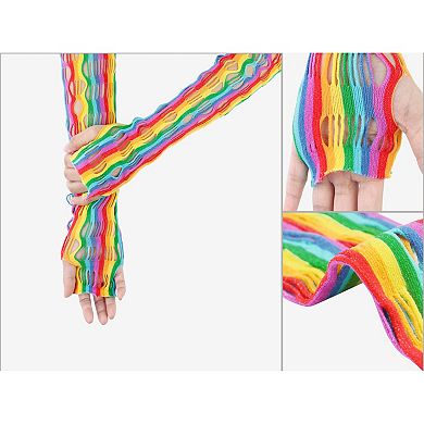 Women's Long Fishnet Fingerless Gloves Neon Stretchy Colorful for Party Costume 1 Pair