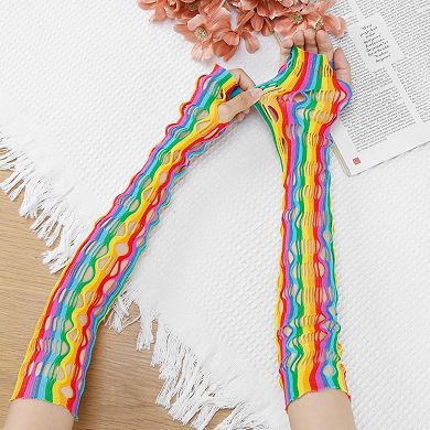 Women's Long Fishnet Fingerless Gloves Neon Stretchy Colorful for Party Costume 1 Pair