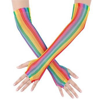 Women's Long Fishnet Fingerless Gloves Neon Stretchy Colorful for Party Costume 1 Pair