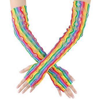 Women's Long Fishnet Fingerless Gloves Neon Stretchy Colorful for Party Costume 1 Pair