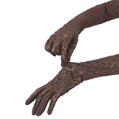 Women's Leopard Print Long Gloves Elbow Length Mesh Sheer for Party Costume