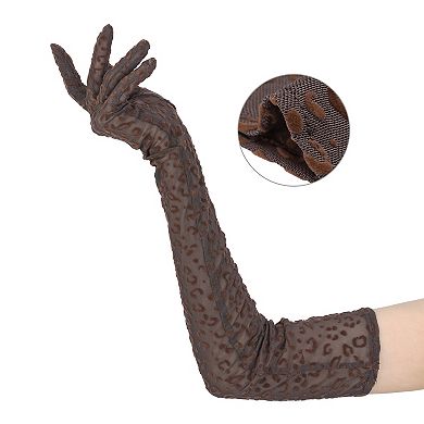 Women's Leopard Print Long Gloves Elbow Length Mesh Sheer for Party Costume