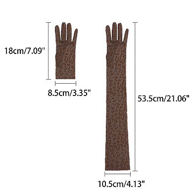 Women's Leopard Print Long Gloves Elbow Length Mesh Sheer for Party Costume