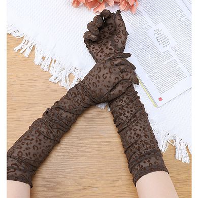 Women's Leopard Print Long Gloves Elbow Length Mesh Sheer for Party Costume