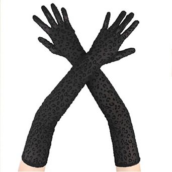 Women's Leopard Print Long Gloves Elbow Length Mesh Sheer for Party Costume