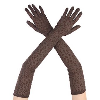 Women's Leopard Print Long Gloves Elbow Length Mesh Sheer for Party Costume