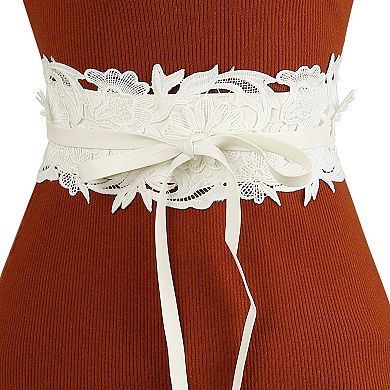 Women's 2Pcs Lace Wide Waist Belt Wrap Around Corset Belts Bowknot for Dresses