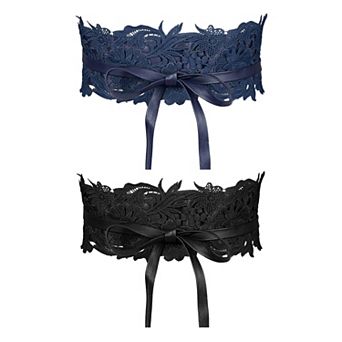 Women's 2 pc Lace Wide Waist Belt Wrap Around Corset Belts Bowknot for Dresses