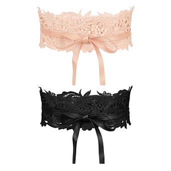 Women's 2 pc Lace Wide Waist Belt Wrap Around Corset Belts Bowknot for Dresses