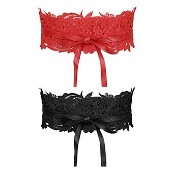 Women's 2 pc Lace Wide Waist Belt Wrap Around Corset Belts Bowknot for Dresses