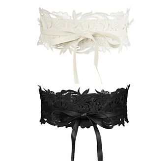 Women's 2 pc Lace Wide Waist Belt Wrap Around Corset Belts Bowknot for Dresses