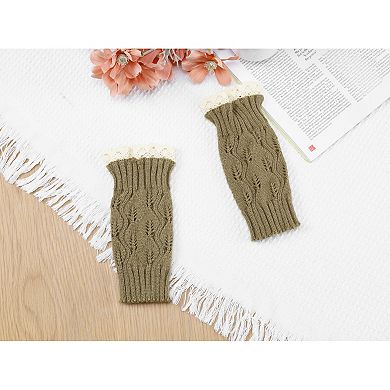 Women's Elastic Knit Gloves Thumb Hole Half Finger Cute Sleeves for Winter