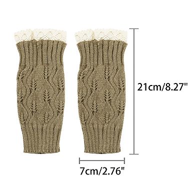 Women's Elastic Knit Gloves Thumb Hole Half Finger Cute Sleeves for Winter