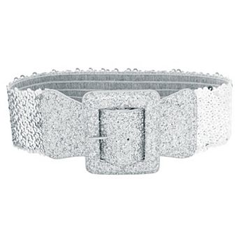 Women's Sequins Stretchy Belt Bling Sparkly Shiny Wide Elastic Waistband for Party Dresses