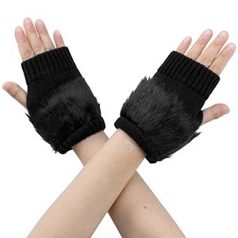 Women's Elastic Knit Gloves Winter Warm Soft Half Finger Wrist Sleeves for Windproof