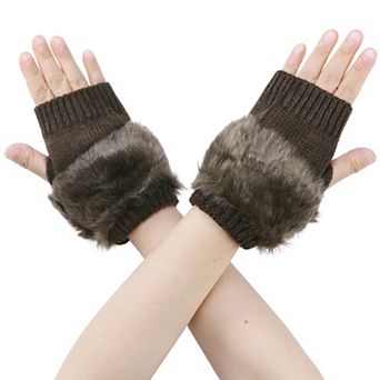 Women's Elastic Knit Gloves Winter Warm Soft Half Finger Wrist Sleeves for Windproof